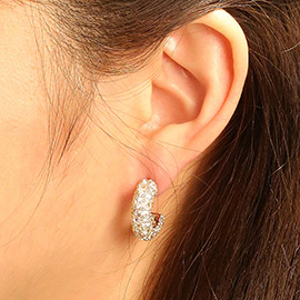 14K White Gold  Dipped Chunky Pave CZ Stone Hypoallergenic Hoop Earrings