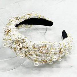 Enamel Flower Pearl Embellished Knot Headband