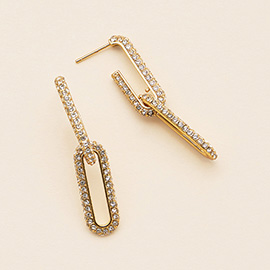 Semi Fine Collection - 18K Gold Dipped CZ Stone Paved Paperclip Linked Dangle Earrings