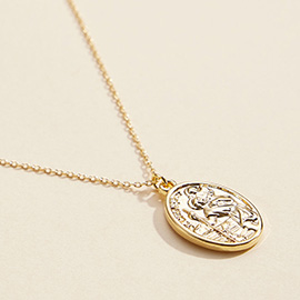 Semi Fine Collection  - 18K Gold Dipped Pray For Us Message Oval Coin Pendant Necklace