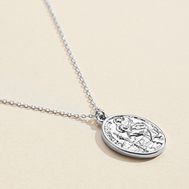 Semi Fine Collection  - 18K White Gold Dipped Pray For Us Message Oval Coin Pendant Necklace