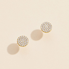 Semi Fine Collection - 18K Gold Dipped CZ Stone Paved Circle Stud Earrings