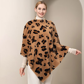 Faux Fur Leopard Pattern Poncho