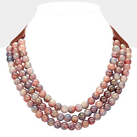 Chunky Metal Ball Beaded Triple Layered Faux Leather Magnetic Necklace