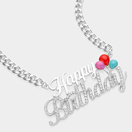 Stone Paved Enamel Balloon Pointed HAPPY BIRTHDAY Plate Chain Necklace