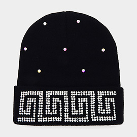 Bling Studded Greek Geometric Pattern Pointed Beanie Hat