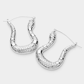 Textured Metal Snake Hoop Pin Catch Earrings