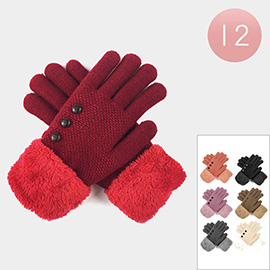 12Pairs - Faux Fur Lining Gloves with Buttons