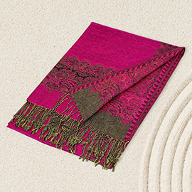 Border Pashmina Scarf Shawl with Fringe