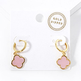 Gold Dipped Mother of Pearl Quatrefoil  Link Dangle Huggie Hoop Earrings