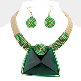 Metal Spiral Pointed Abstract Resin Pendant Statement Necklace