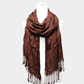 Solid Crinkle Tassel Scarf