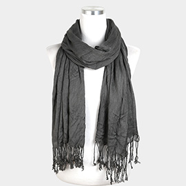 Solid Crinkle Tassel Scarf