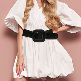 Fabric Chunky Buckle Pointed Elastic Belt