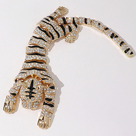 Rhinestone Paved Embellished Enamel Tiger Pin Brooch