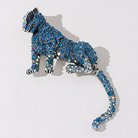 Stone Embellished Leopard Panther Pin Brooch