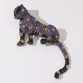 Stone Embellished Leopard Panther Pin Brooch