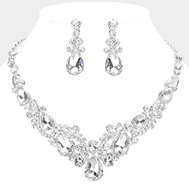 Teardrop Stone Cluster V Shaped Evening Necklace