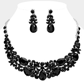 Teardrop Oval Stone Cluster Embellishment Evening Necklace