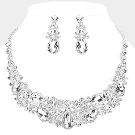 Teardrop Oval Stone Cluster Embellishment Evening Necklace