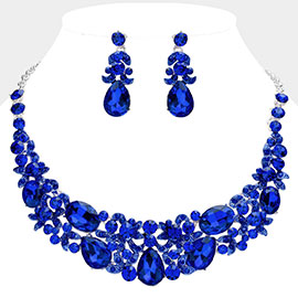 Teardrop Oval Stone Cluster Embellishment Evening Necklace