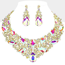 Teardrop Marquise Stone Cluster Embellished Evening Necklace