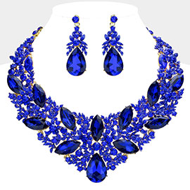 Teardrop Marquise Stone Cluster Embellished Evening Necklace