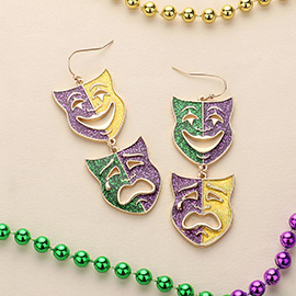 Glittered Enamel Mardi Gras Mask Link Dropdown Dangle Earrings