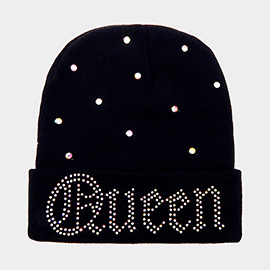 Bling Studded Queen Message Pointed Beanie Hat