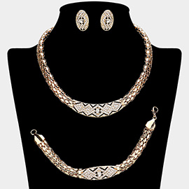 Metal Abstract Rhinestone Paved Necklace Jewelry Set