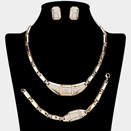 Rhinestone Paved Geometric Necklace Jewelry Set