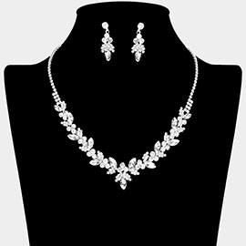 Marquise Round Cluster Embellished Rhinestone Paved Necklace