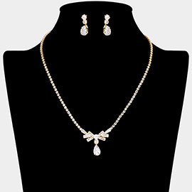 CZ Teardrop Round Baguette Stone Pendant Necklace