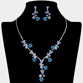 Colored Rose Vine Butterfly Stone Cluster Rhinestone Paved Necklace