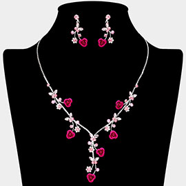 Colored Rose Vine Butterfly Stone Cluster Rhinestone Paved Necklace