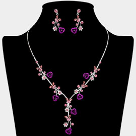 Colored Rose Vine Butterfly Stone Cluster Rhinestone Paved Necklace