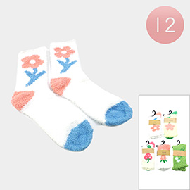 12Pairs - Flower Printed Warm Cozy Socks