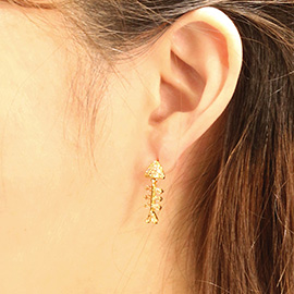 14K Gold Dipped CZ Stone Paved Fish Bone Earrings