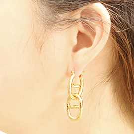 14K Gold Dipped Textured Link Drop Pin Catch Earrings