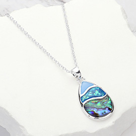 Abalone Enamel Teardrop Pendant Necklace