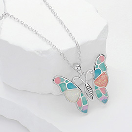 Colorful Enamel Butterfly Pendant Necklace