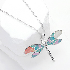 Colorful Enamel Dragonfly Pendant Necklace