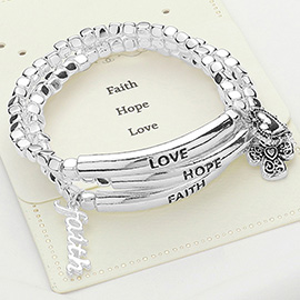 3PCS - Faith Hope Love Message Faith Heart Charm Stretchable Religious Bracelets