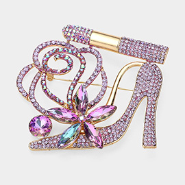 Rhinestone Pave High Heel Flower Lipstick Brooch