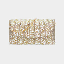 Pearl Stone Bling Embellished Flap Evening Clutch Bag