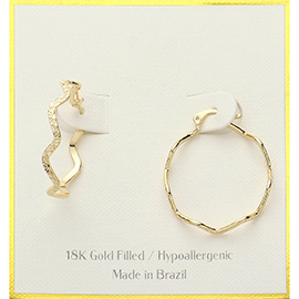 18K Gold Filled Hypoallergenic Wavy Hoop Pin Catch Earrings