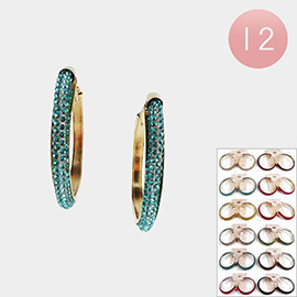 12Pairs - Bling Studded Hoop Earrings