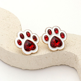 Enamel Stone Game Day Paw Stud Earrings