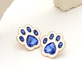 Enamel Stone Game Day Paw Stud Earrings