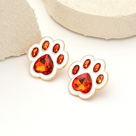 Enamel Stone Game Day Paw Stud Earrings